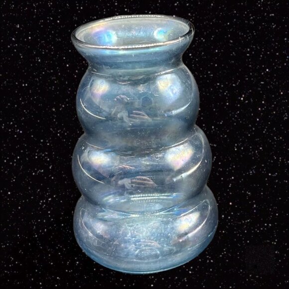Iridescent Cobalt Blue Flint Glass Blown Vase Decoration Art Glass 3”T 1.5”W - Picture 12 of 12